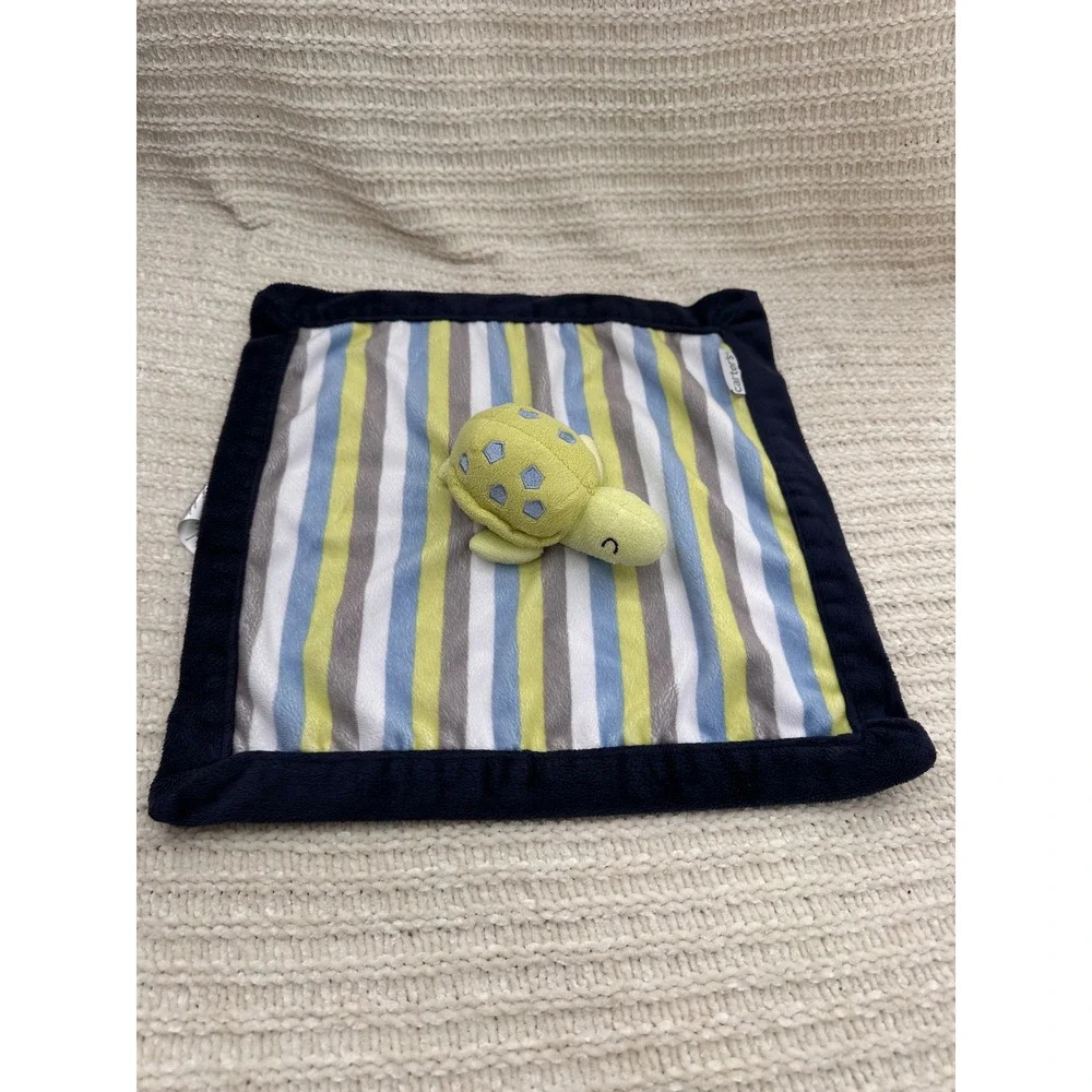 Carters Turtle Lovey Security Blanket Plush Stuffed‎ Animal Blue Green Striped